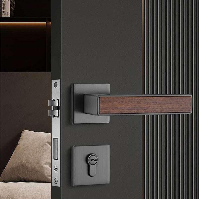 Wood accent door lock set modern solid - E-Z -0072-S1