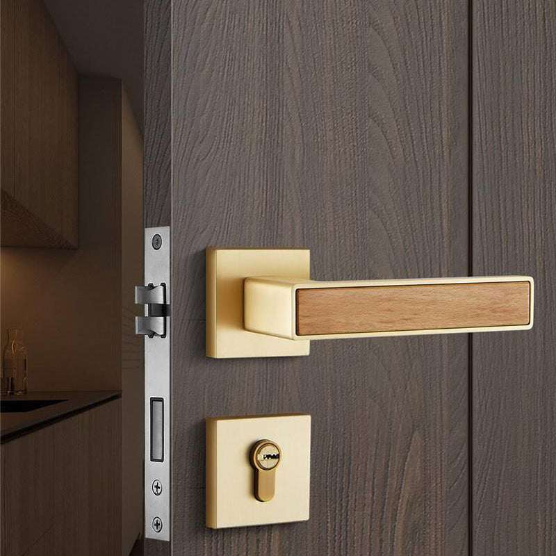 Wood accent door lock set modern solid - E-Z -0072-S1
