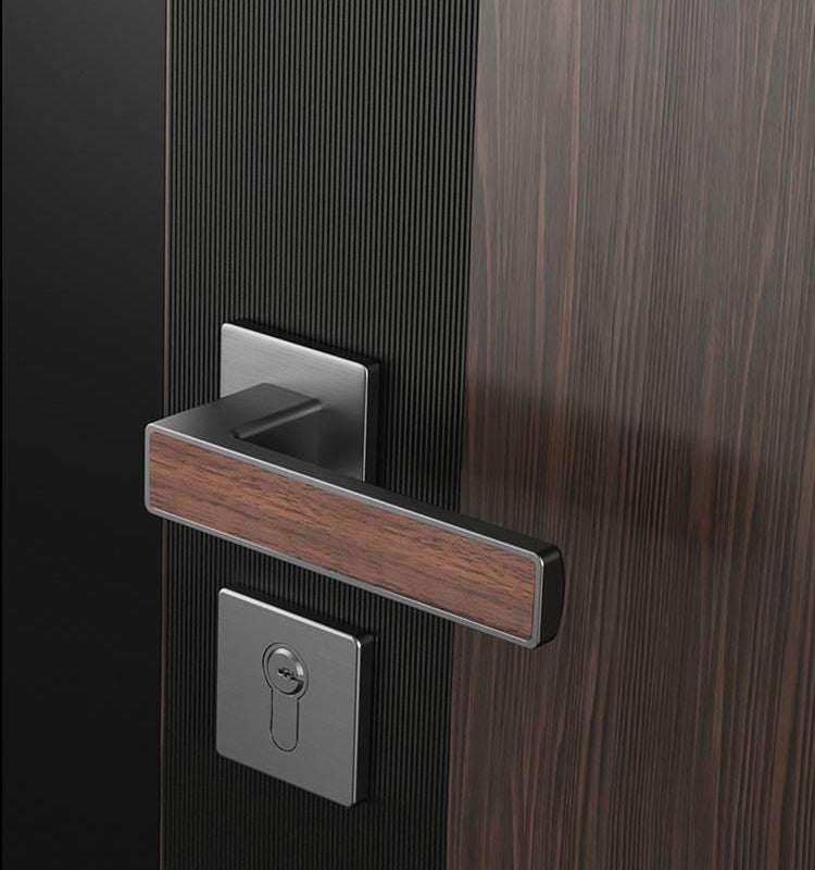 Wood accent door lock set modern solid - E-Z -0072-S1