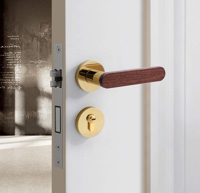 Modern door locks with wooden handle E-Z-0079-R1