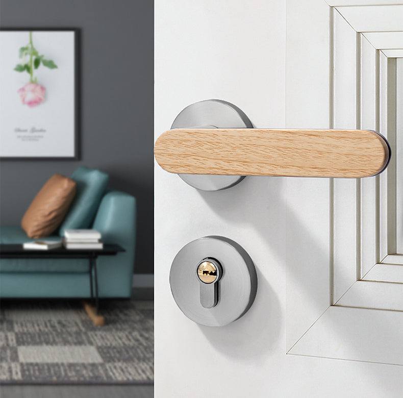 Modern door locks with wooden handle E-Z-0079-R1