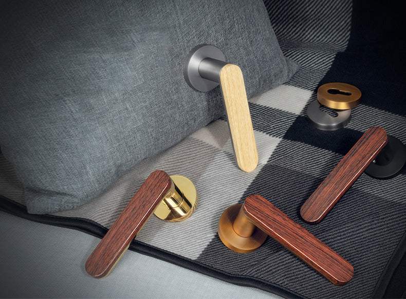 Modern door locks with wooden handle E-Z-0079-R1