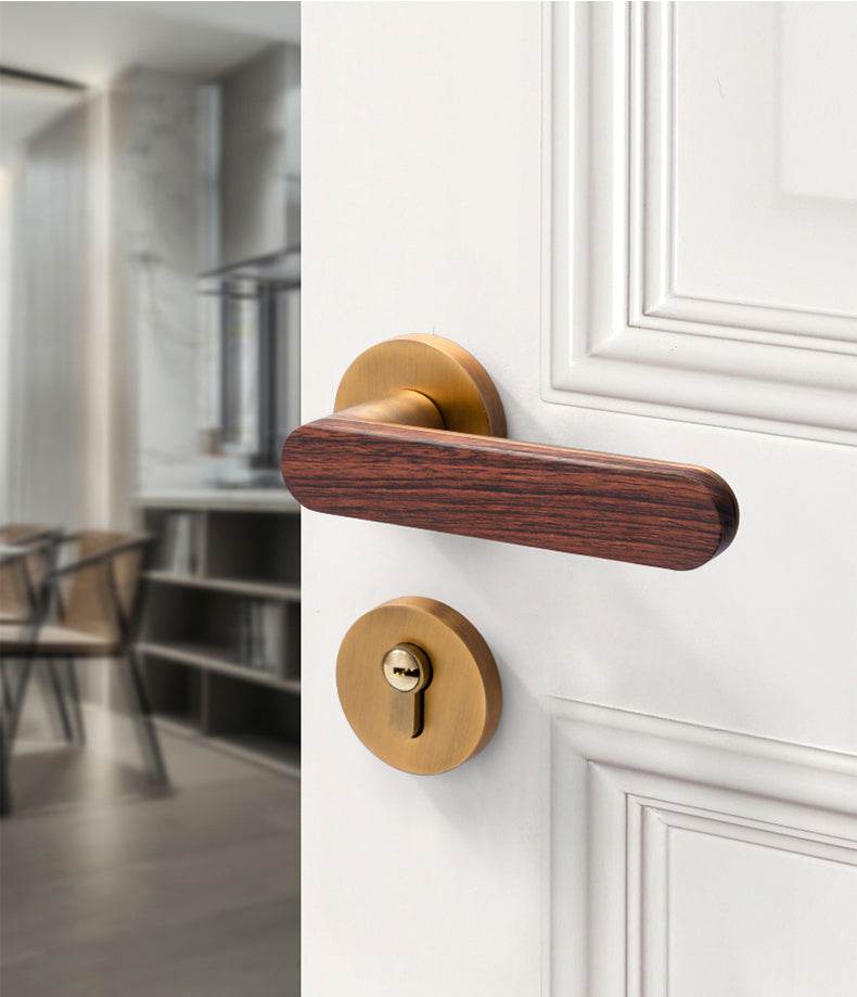 Modern door locks with wooden handle E-Z-0079-R1
