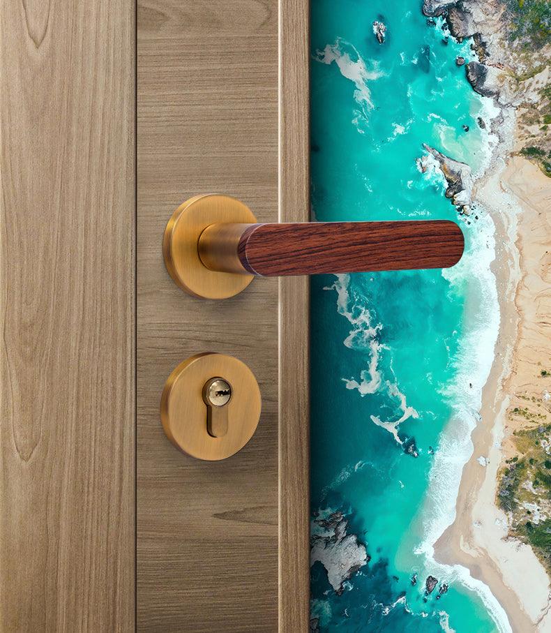 Modern door locks with wooden handle E-Z-0079-R1