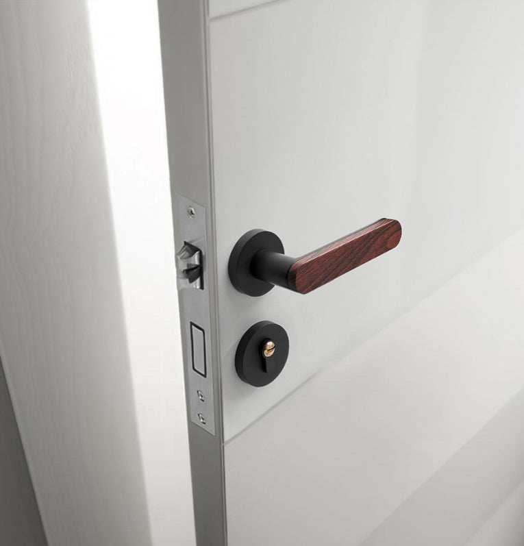 Modern door locks with wooden handle E-Z-0079-R1