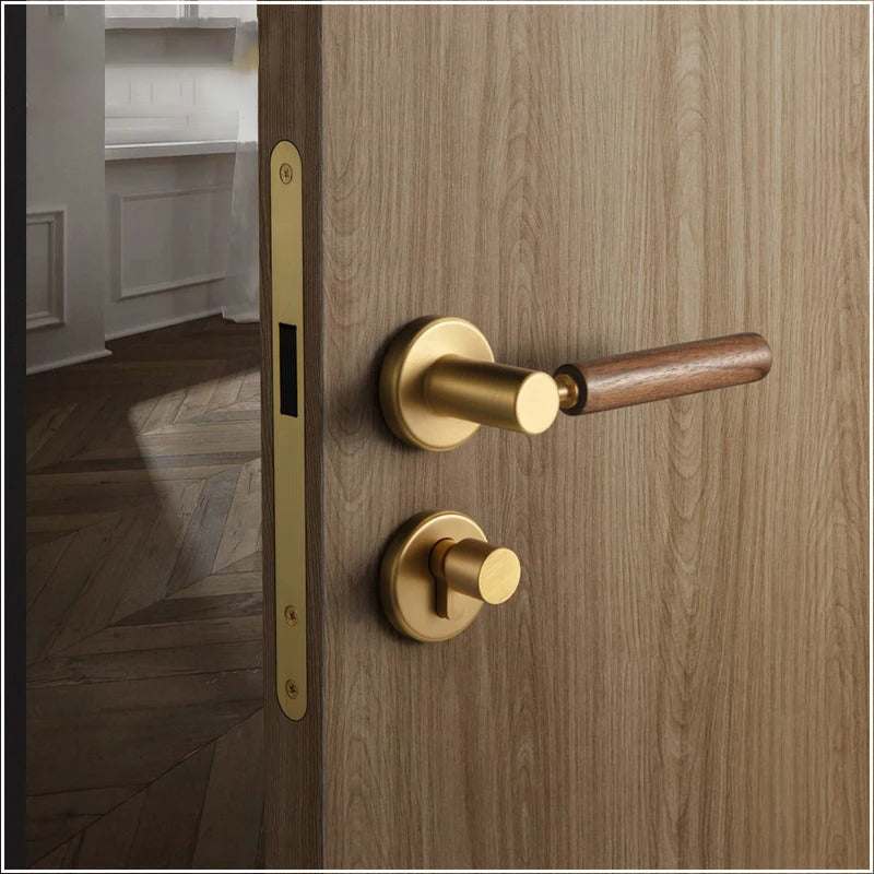 Brass door lock premium wood brass TNC005