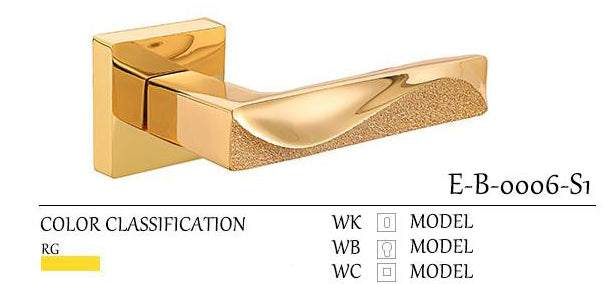 Complete Metal Door Lock Set With Grooved Handle Artistic fill - Real Gold