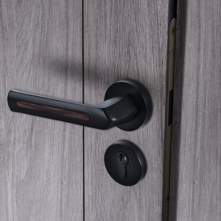 Complete Door Lock Set With Wood Groove Handle E-Z-0025-R2