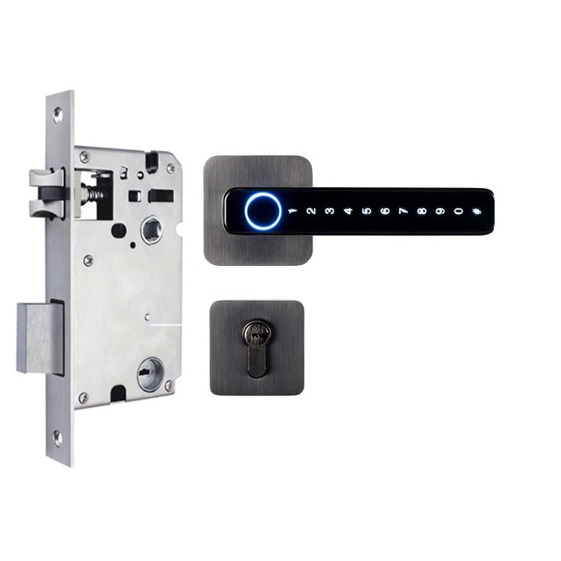 Electronic door lock mechanism with digital keypad on a white background