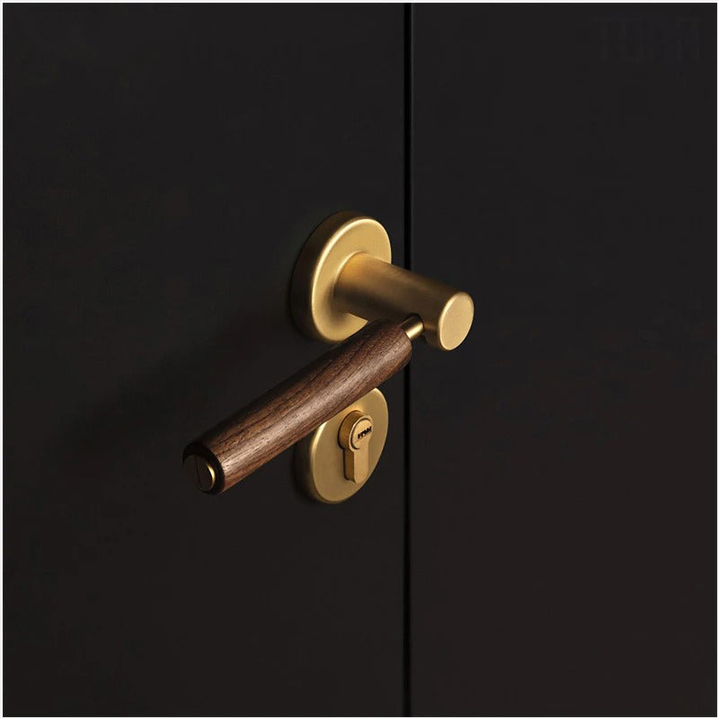 Complete Door Lock Premium Wood Brass TNC005